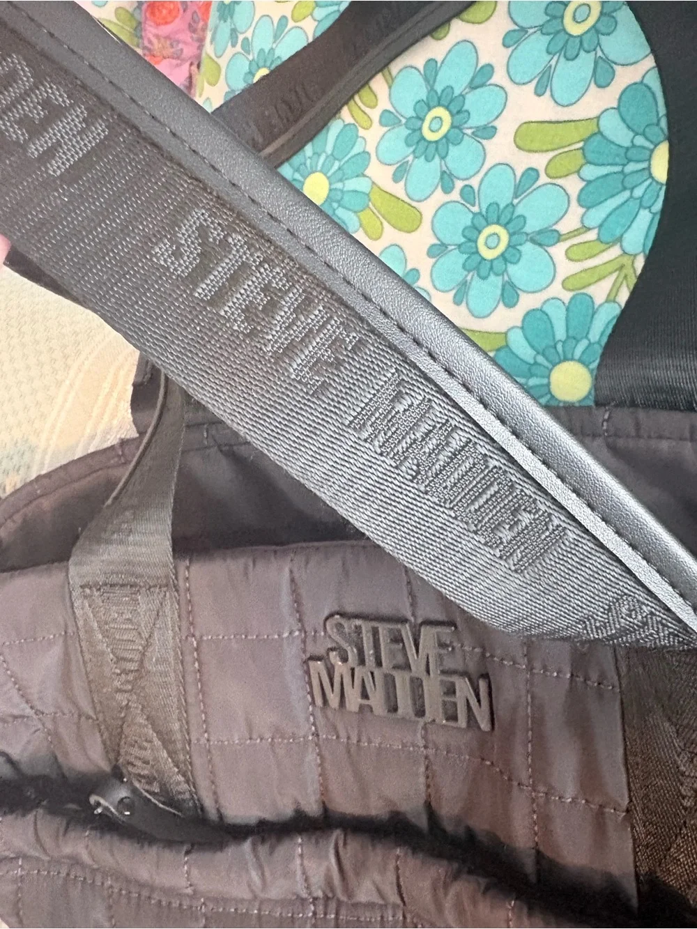 Steve Madden Blivia Quilted Black NylonTote Bag